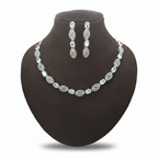 "Timeless Oval" White American Diamond  - Silver Finish | طقم عقد زركون بيضاوي وفضي