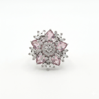 Pink Crystal Floral Statement Ring for Women | خاتم وردي فاخر بتصميم زهري للنساء