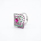 Silver Ruby Geometric Statement Ring for Women | خاتم فضي هندسي بحجر روبي أحمر
