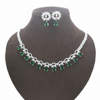 Regal Emerald Green & Diamond Simulant Choker Necklace Set