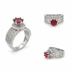 Silver Ruby Halo Ring for Women | خاتم فضي مرصع بحجر الياقوت الأحمر للنساء