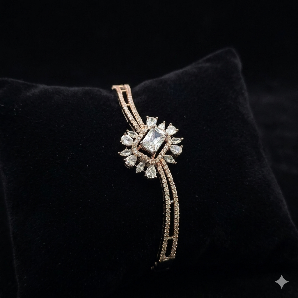 Luxury Rose Gold & Oxidized Sunburst CZ Bracelet | سوار الزركون الفاخر بتصميم الشمس بلون الروز جولد المؤكسد