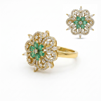 Emerald Floral Crystal Ring for Women | خاتم وردة زمردية فاخر للنساء