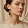 Manruya Premium Gold-Toned Ruby Red CZ Teardrop Earrings – Luxury Vine Drop Danglers | أقراط زركون حمراء متدلية