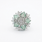 Mint Green Crystal Floral Statement Ring for Women | خاتم أخضر نعناعي فاخر بتصميم زهري للنساء