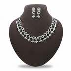 "Divine Filigree" White American Diamond Set - Silver Plated | طقم عقد زركون أبيض وفضي