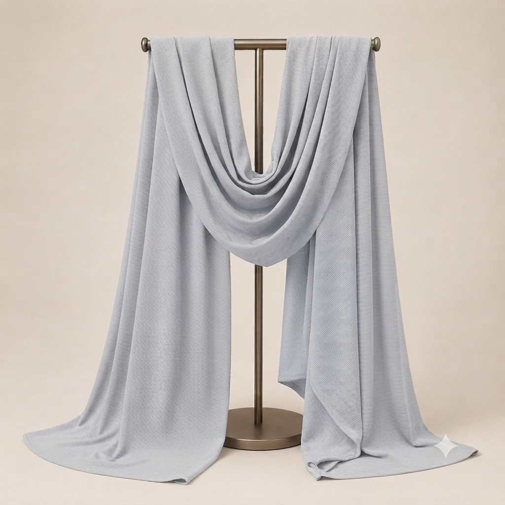 Manruya Premium Ribbed Jersey Shayla – Light Grey | شيلة مانرويا جيرسي مضلع فاخرة – رمادي فاتح