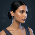 Midnight Black Onyx CZ Floral Wheel Stud Earrings – Luxury Round Statement Tops | أقراط زركون سوداء