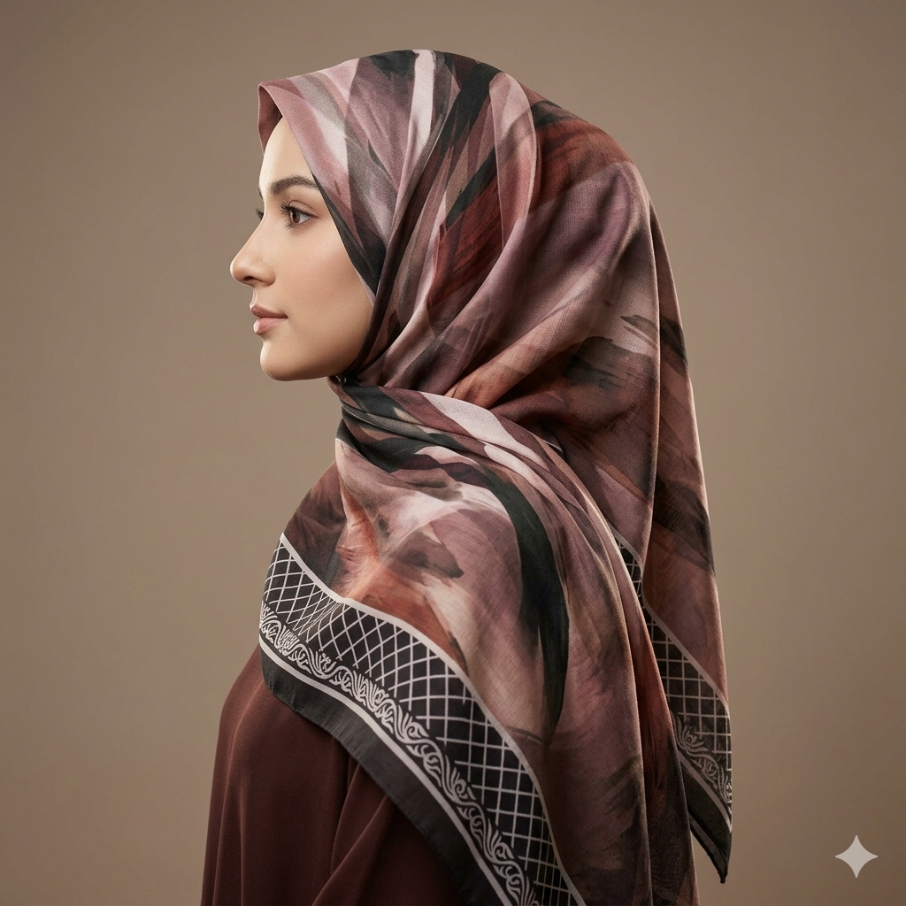 Luxury Abstract Print Softy Cotton Shayla Hijab | شيلة سوفتي قطن فاخرة بنقشة فنية أنيقة - Fabric Softy Cotton | القماش سوفتي قطن