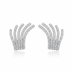 Silver Zircon Fan Design Earrings for Women | أقراط فضية بتصميم عصري مرصع بالزركون للنساء