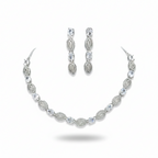 "Timeless Oval" White American Diamond  - Silver Finish | طقم عقد زركون بيضاوي وفضي