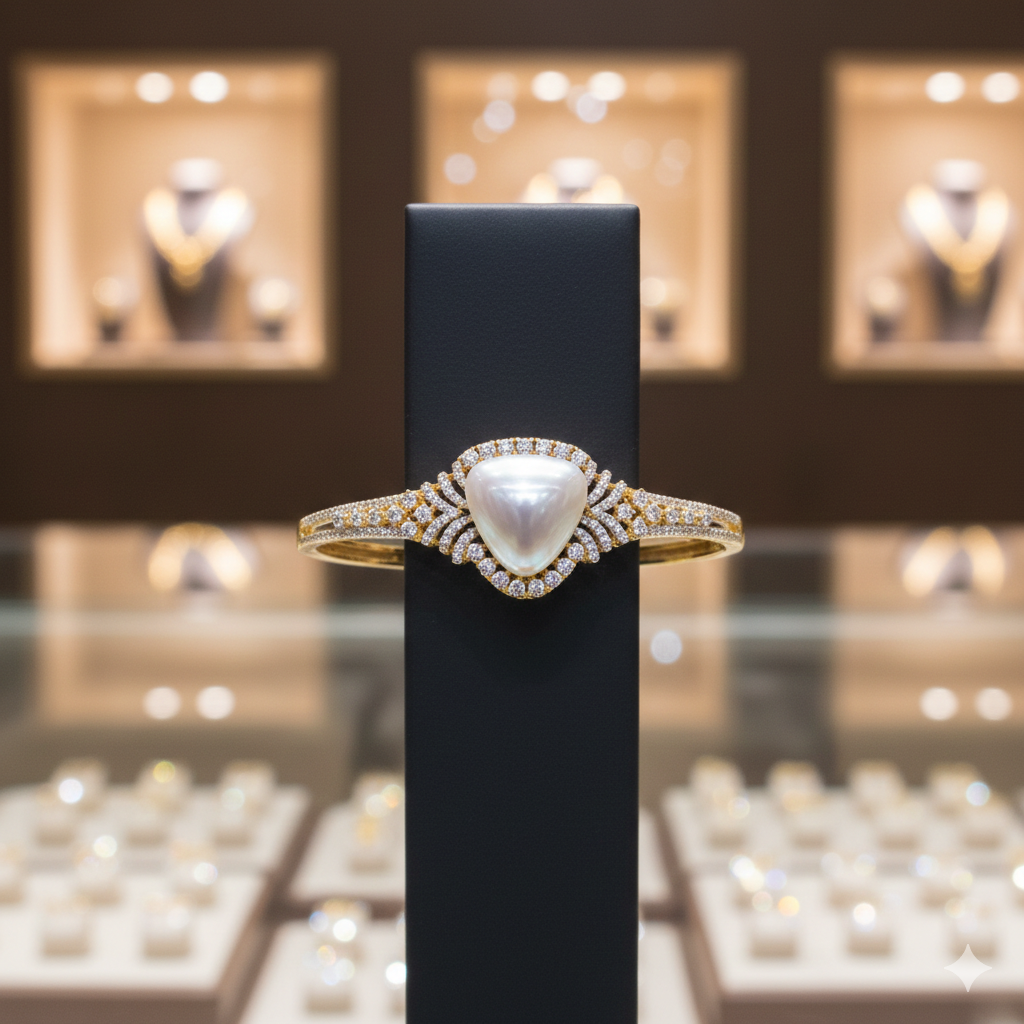 Exquisite Gold-Tone Moonstone & Diamond-Accent Bangle | سوار حجر القمر الذهبي المذهل