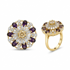Purple Crystal Floral Statement Ring for Women | خاتم بنفسجي فاخر مرصع بالكريستال للنساء