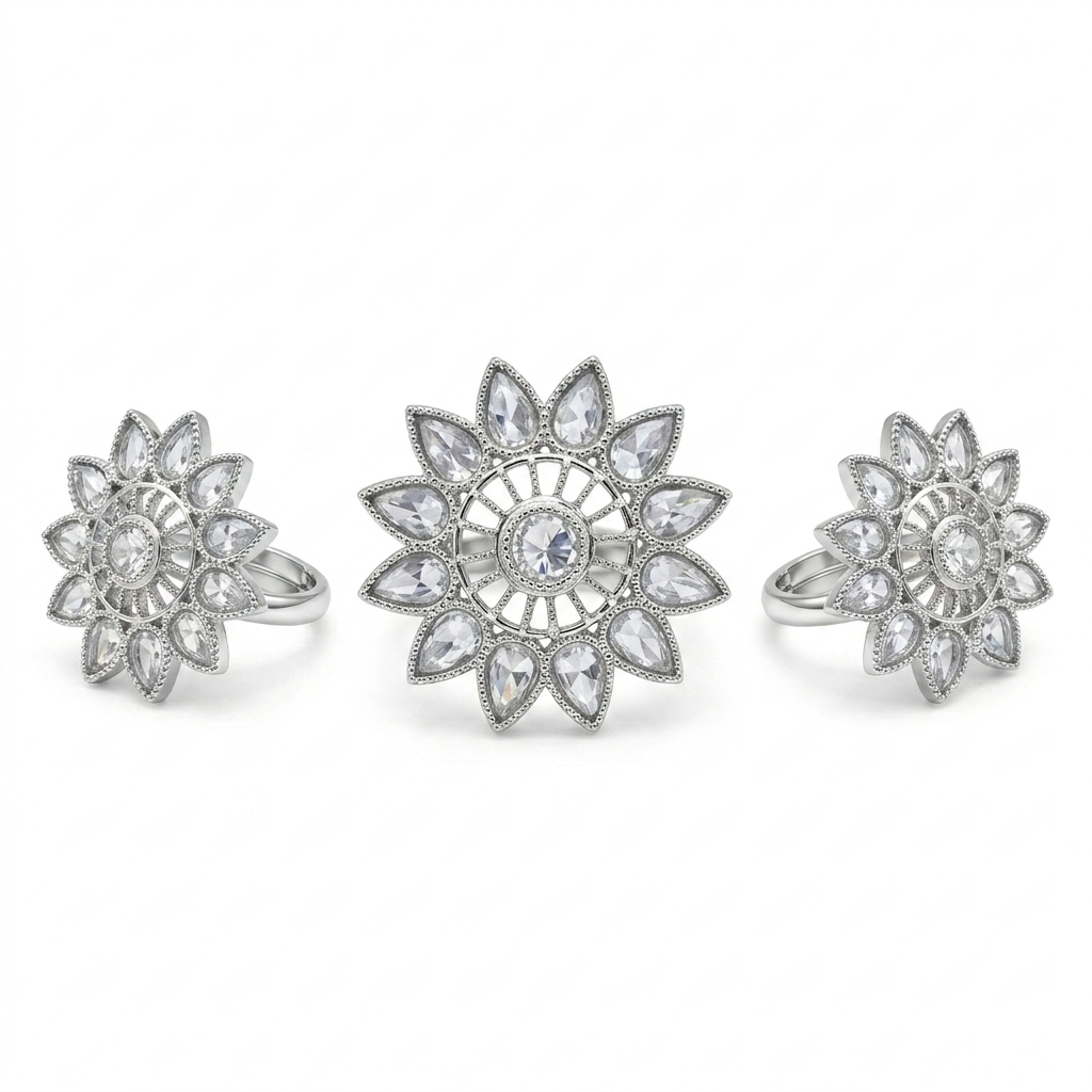 Luxury Floral Crystal Statement Ring for Women | خاتم وردة فاخر مرصع بالكريستال للنساء