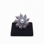 Elegant Pearl & Pink Crystal Flower Brooch | بروش زهرة لؤلؤ وكريستال أنيق