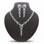 Elegant Pastel Pink & Diamond Simulant Necklace & Earrings Set