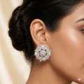 Gold Plated Two-Tone CZ Mandala Stud Earrings – Luxury Two-Tone Statement Tops | أقراط زركون دائرية فاخرة