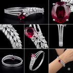 Silver-Tone Red Stone Bangle Bracelet | سوار بلون فضي بحجر أحمر