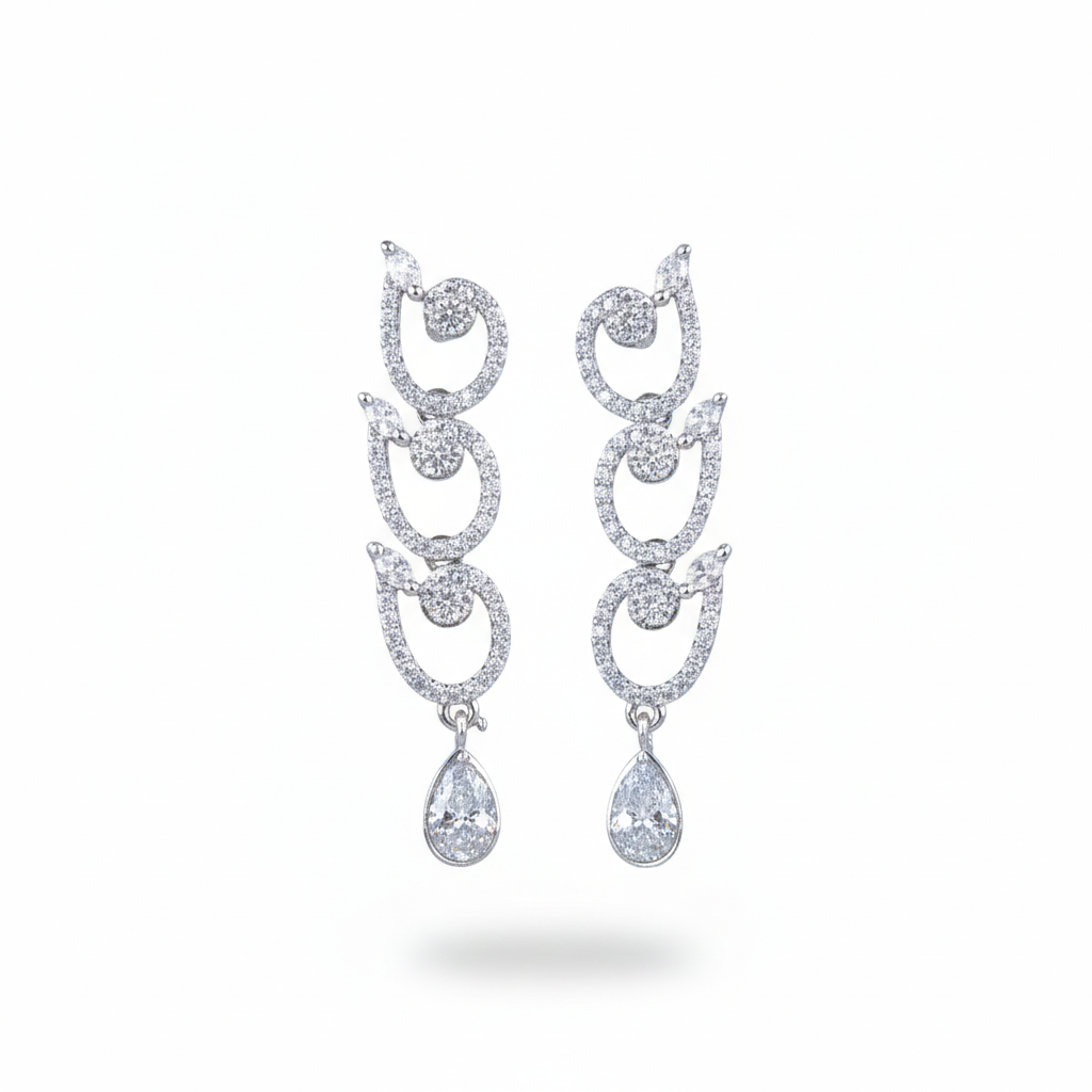 Sapphire Blue & Diamond Simulant Necklace Set - Silver Finish