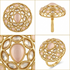 Manruya Rose Quartz Heritage Statement Ring - خاتم منرويا تراثي عريض مرصع بالروز كوارتز والذهب