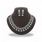 "Divine Filigree" White American Diamond Set - Silver Plated | طقم عقد زركون أبيض وفضي