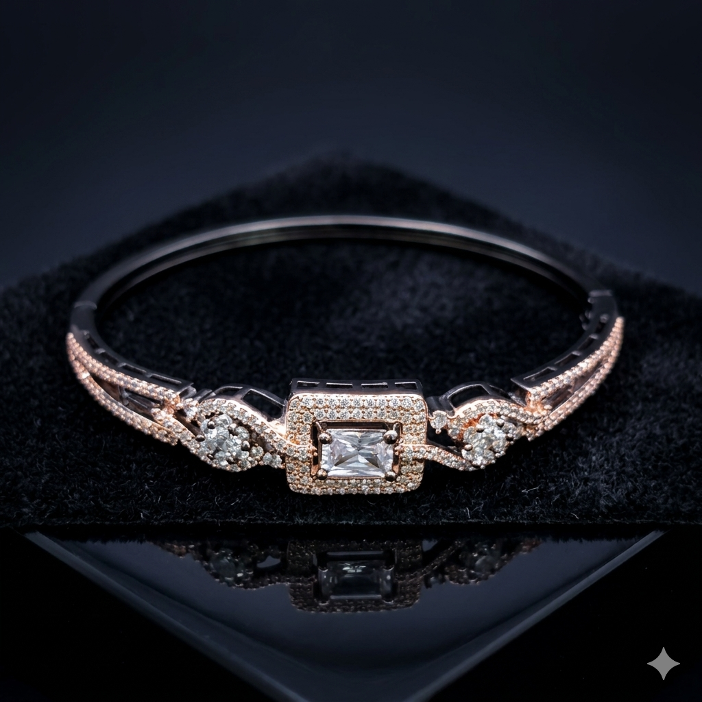Vintage Rose Gold Oxidized Cubic Zirconia Bracelet | سوار الزركون الفاخر بلون الروز جولد المؤكسد