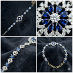 Blue Floral Silver-Tone Bracelet | سوار فضي بتصميم زهري وأحجار زرقاء