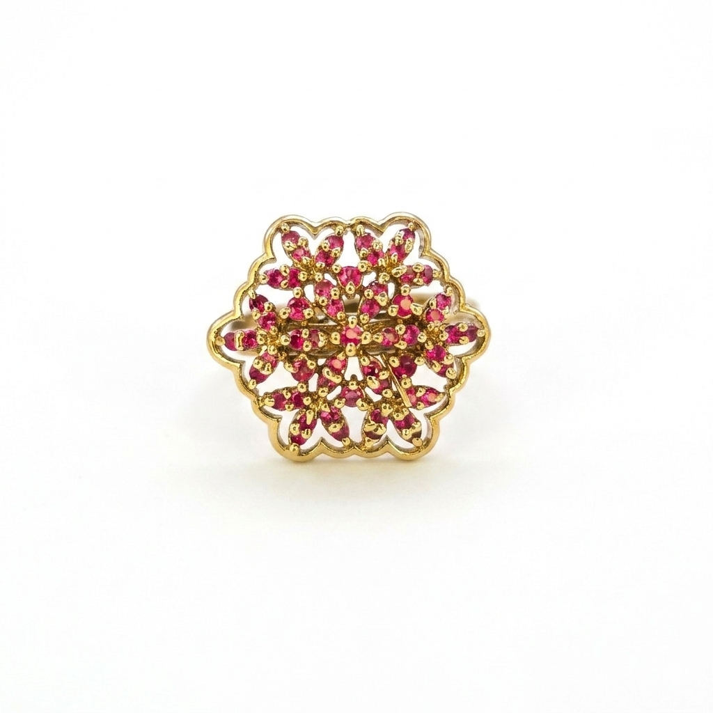 Victorian Ruby Floral Statement Ring for Women | خاتم فيكتوري مزهر بحجر روبي
