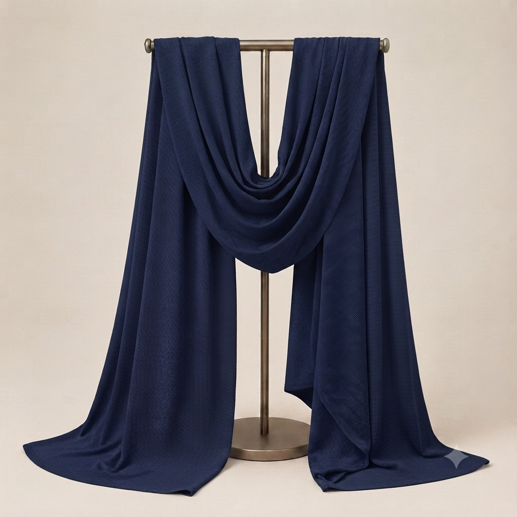Manruya Premium Ribbed Jersey Shayla – Navy Blue | شيلة مانرويا جيرسي مضلع فاخرة – أزرق كحلي