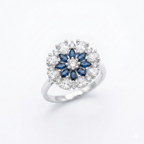 Silver Blue Floral Statement Ring for Women | خاتم فضي فاخر بحجر أزرق