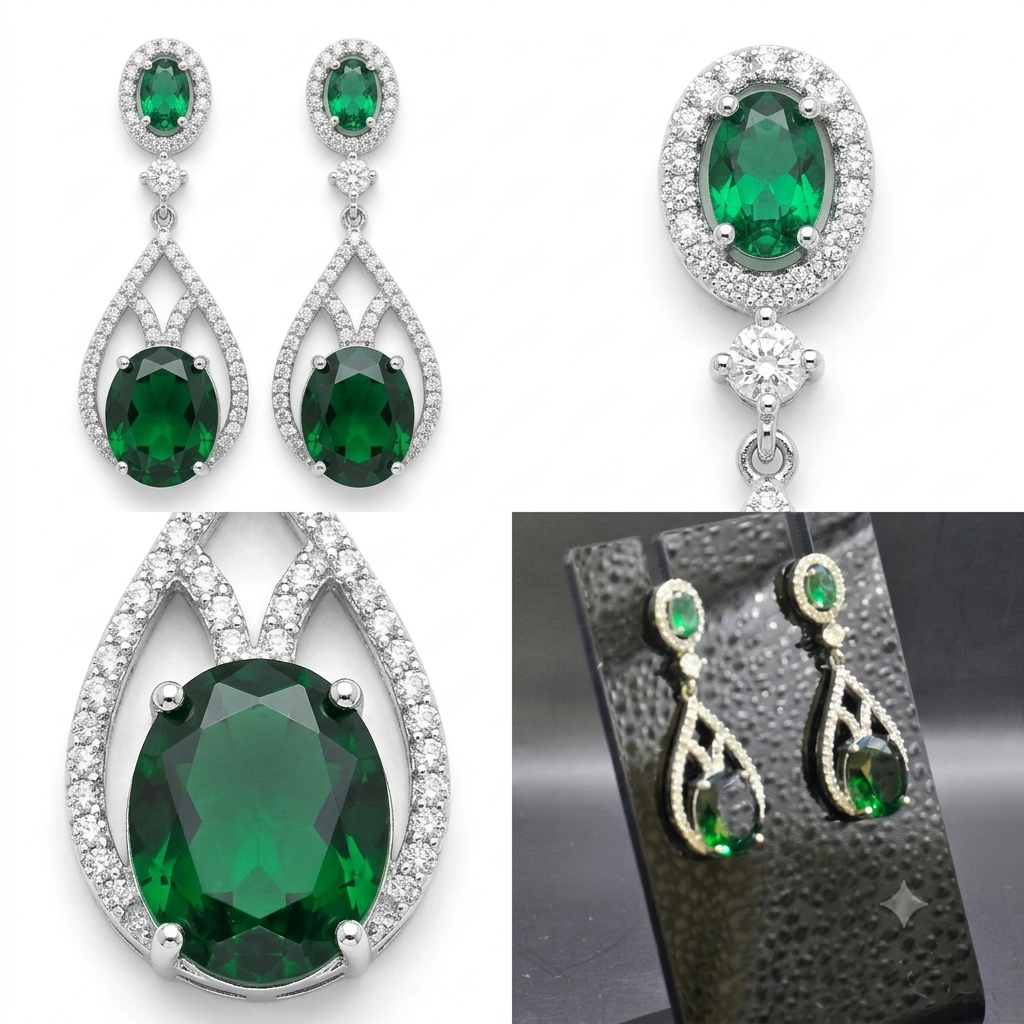 Manruya Emerald Green Teardrop Dangle Earrings - أقراط الزمرد الأخضر