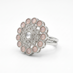 Manruya Rose Quartz Floral Statement Ring - خاتم كوكتيل منرويا فضي بحجر الروز كوارتز