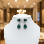Royal Emerald Green American Diamond Bridal Necklace Set - طقم عقد زفاف فاخر مرصع بالألماس والزمرد الأخضر