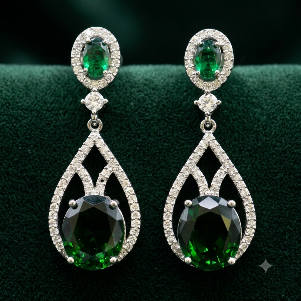 Manruya Emerald Green Teardrop Dangle Earrings - أقراط الزمرد الأخضر