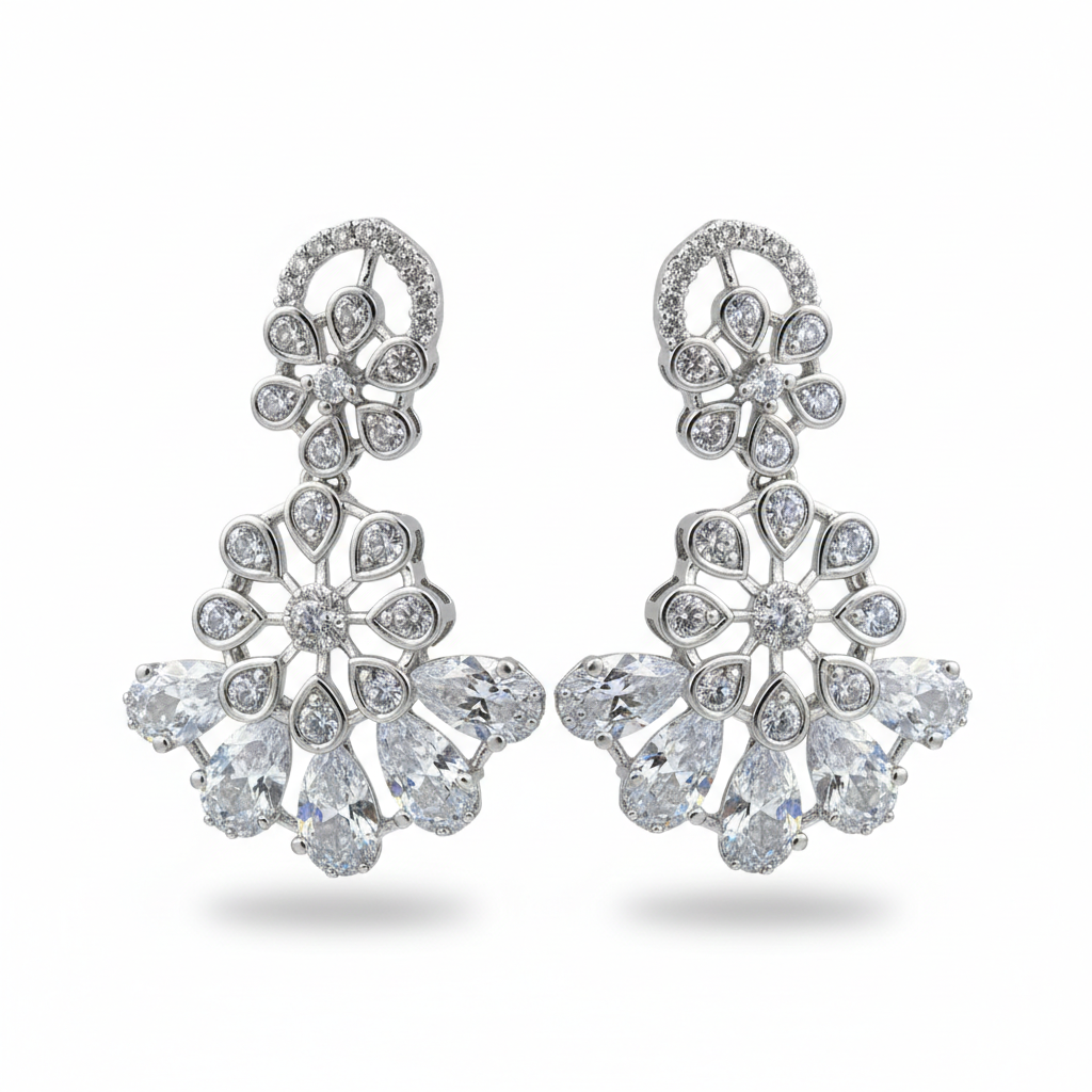 Elegant Crystal & Diamond Simulant Bridal Choker Set - Silver Plated