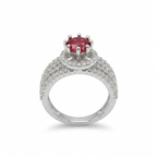 Silver Ruby Halo Ring for Women | خاتم فضي مرصع بحجر الياقوت الأحمر للنساء