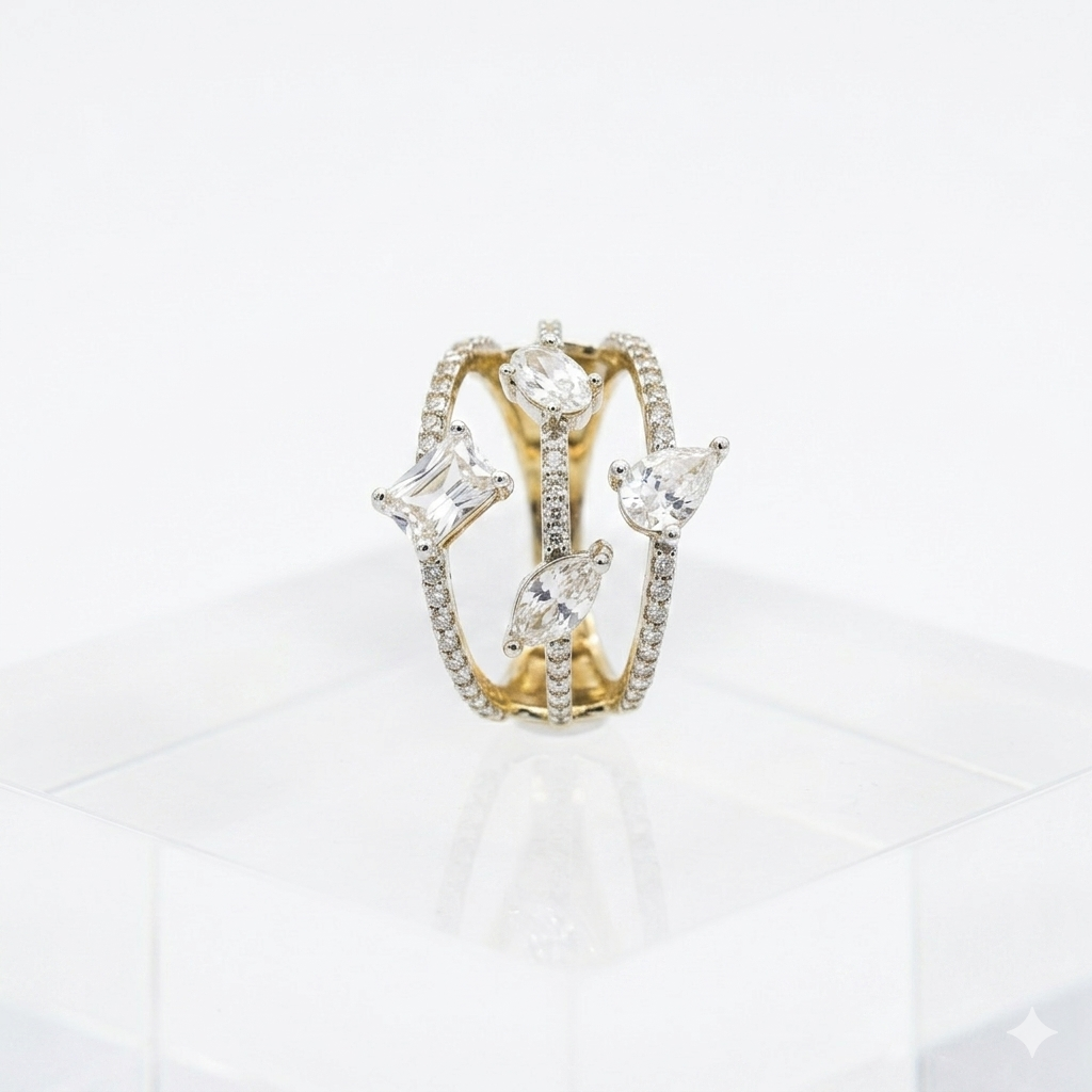 Victorian Clear Stone Multi-Ring Statement Ring for Women | خاتم فيكتوري متعدد الحلقات بحجر شفاف