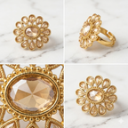 Manruya Traditional Kundan Floral Ring - خاتم كوكتيل منرويا بتصميم وردة الكوندان