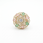Pastel Floral Crystal Statement Ring for Women | خاتم وردي وأخضر فاخر مرصع بالكريستال للنساء