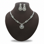 "Celestial Drop" White American Diamond Set - Silver Plated | طقم عقد زركون أبيض وفضي
