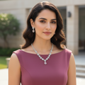 "Rose Quartz" Pastel Pink & Diamond Simulant Necklace Set | طقم عقد زركون وردي وفضي