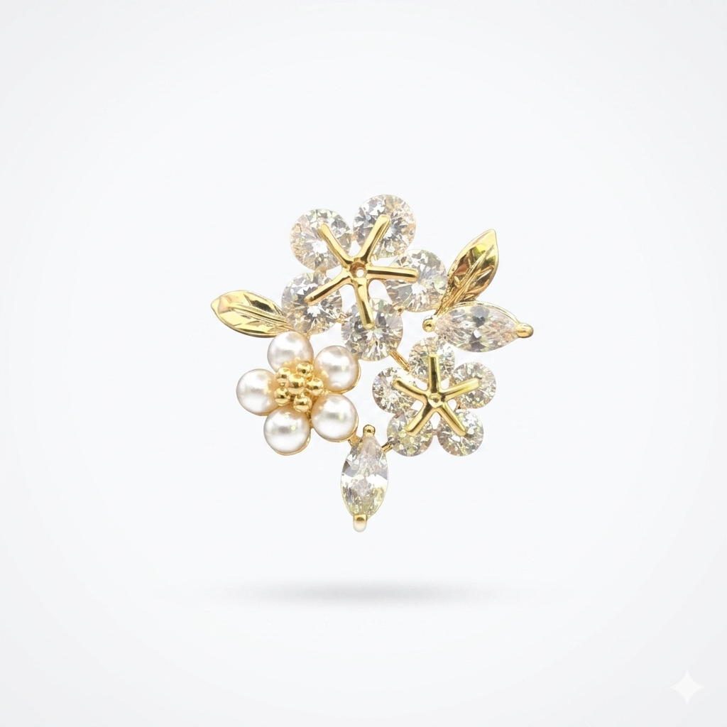 Luxury Floral Crystal Pearl Hijab Brooch | بروش حجاب فاخر بتصميم ورد وكريستال