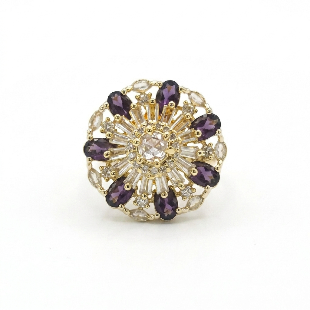Purple Crystal Floral Statement Ring for Women | خاتم بنفسجي فاخر مرصع بالكريستال للنساء