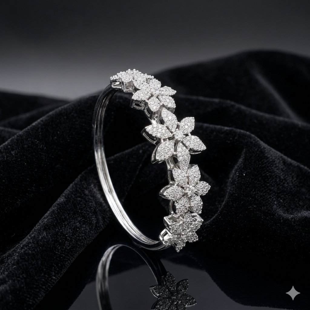 Floral Cascade Silver Crystal Bracelet | سوار شلال الزهور الفضي المرصع بالكريستال