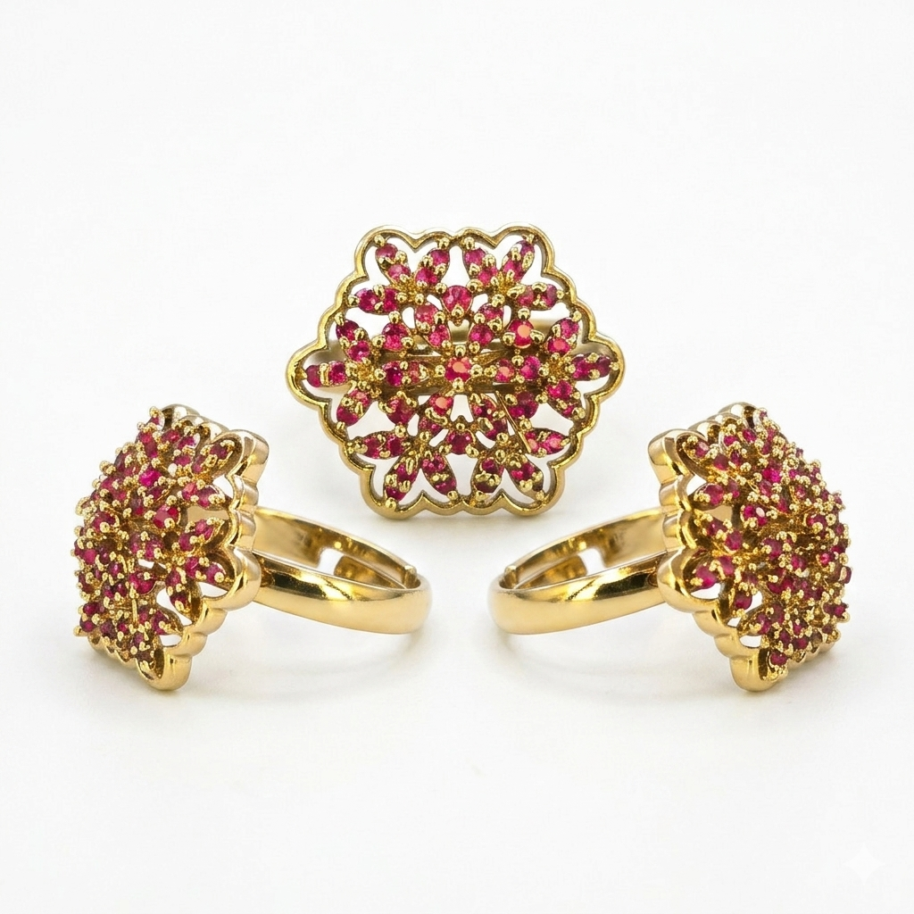 Victorian Ruby Floral Statement Ring for Women | خاتم فيكتوري مزهر بحجر روبي