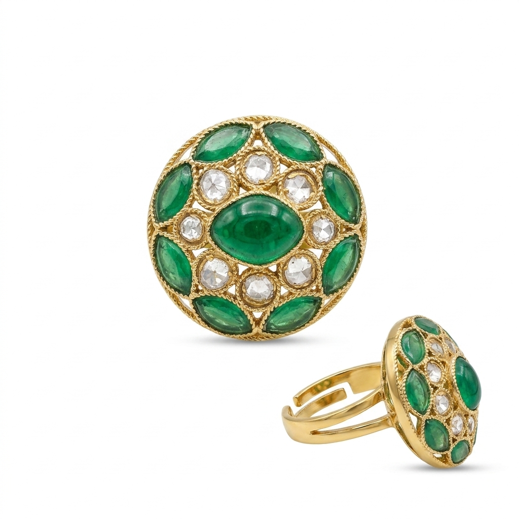 Emerald Green Statement Ring for Women | خاتم زمردي فاخر للنساء