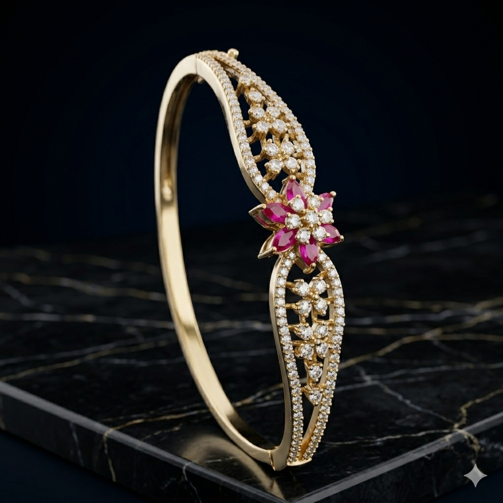 Antique Victorian Ruby Floral Bracelet | سوار كلاسيكي فيكتوري بتصميم زهرة الياقوت
