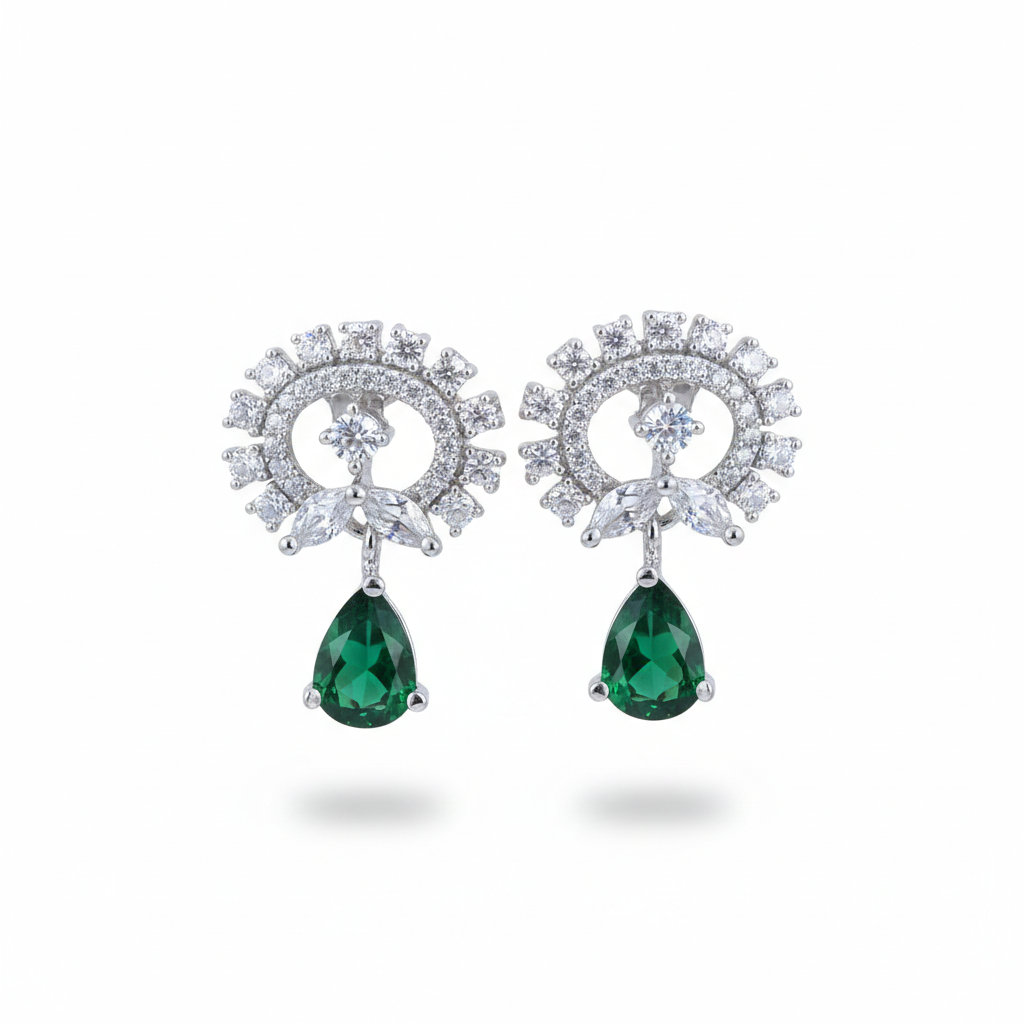 Regal Emerald Green & Diamond Simulant Choker Necklace Set