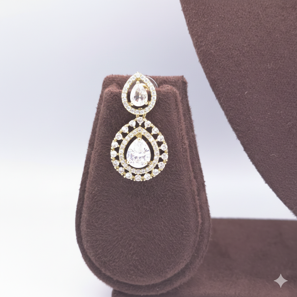"Timeless Droplet"  American Diamond Necklace Set | طقم عقد زركون ذهبي أنيق