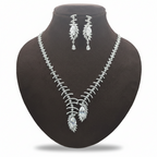 Sparkling Zirconia Bridal Necklace & Earring Set - Silver Plated